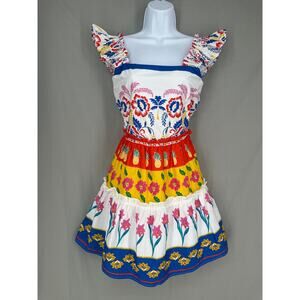 Sugarlips Dress Womens Small White Mini Floral Fruit Print Ruffle Party Vacation